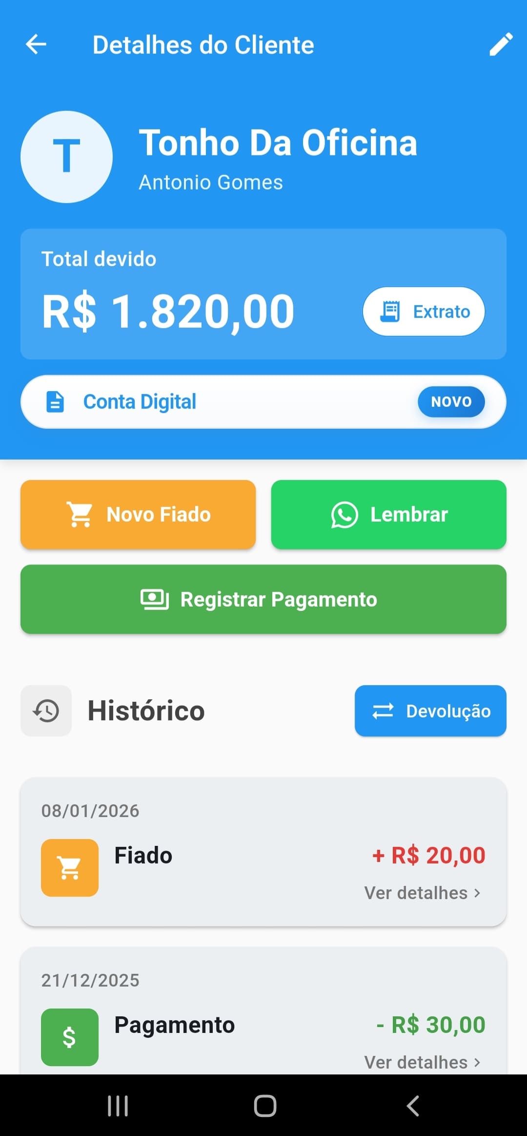 App Fiado Simples no celular